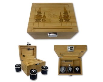 Stash Box voor onkruid met rollende lade - grote opbergdoos bamboe doos voor het organiseren van al uw rookaccessoires - Premium handgemaakte houten kist met scharnierend deksel, 7,5 x 7 x 3