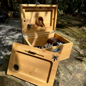 Large Bzz Box Stash Box| Smoking Accessories | Smell Proof Lock Box | Boxes & Bins | Wooden Box | Storage & Organization | Bzz Box | Lock Box | Collectibles | Home & Living | smoking  Gift Idea | Large Stash Box l Rolling Tray l Three Stash Jars