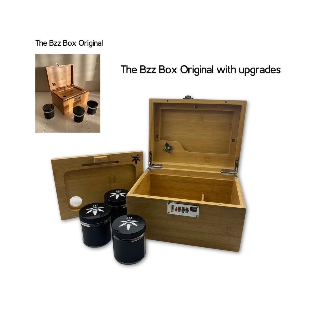 Large Bzz Box bamboo Stash Box With Lock Rolling Tray and Etsy Canada