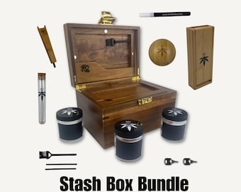 Coffret de rangement en bois foncé anti-odeurs – avec douze accessoires – Fermeture à clé, fabrication artisanale