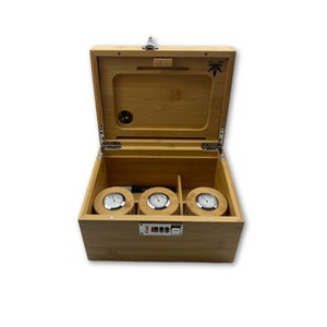 Large Bzz Box (Stash Box, Bamboo) with Bamboo Rolling Tray, 3 Hygrometer Stash Jars - Lock Box -Organizer - Smell Proof - Custom Box Set