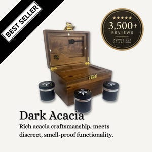 Dark Wood Stash Box: Precision Crafted, Smell Proof, Lockable - Rolling Tray, Glass Jars, Discreet