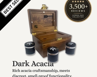 Dark Wood Stash Box: Precision Crafted, Smell Proof, Lockable - Rolling Tray, Glass Jars, Discreet