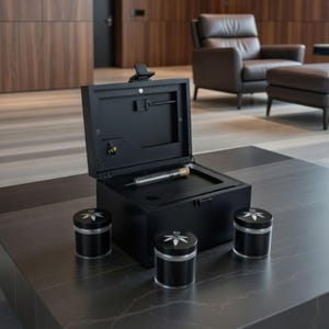 Discreet luxury Black Stash Box – Smell Proof, Lockable Herb Organizer with Rolling Tray