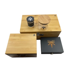 Bamboo Stash Box Collection: XL, Large, Small with Jars & Tray