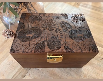 Dark Wood Stash Box: Precision Crafted, Smell Proof, Lockable - Rolling Tray, Jars, Biophilic Design