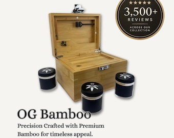 Bamboo Stash Box with Lock: Smell Proof, Lockable - Rolling Tray, 3 Glass Jars