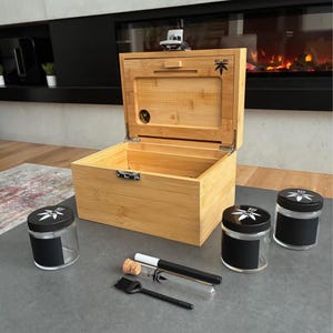Large Bzz Box Stash Set | Rolling Tray l 3 Stash Jars l Smoking Accessories | Smell Proof Box | Boxes & Bins | Wooden Box | Storage & Organization | Bzz Box | Lock Box | Collectibles | Home & Living | Smoking Gift Idea | Large Stash Box custom HexBee