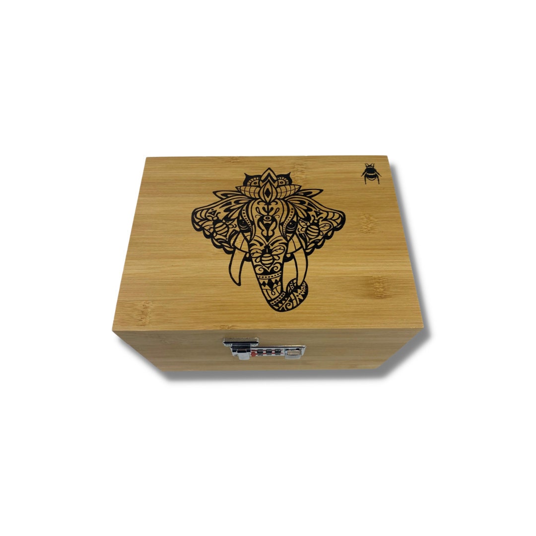 Stash Box Large Bzz Box With Lock and Elephant Lid Design Etsy