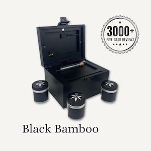 Black Stash Box: Smell Proof, Lockable - Rolling Tray, 3 Glass Jars - Black Hardware