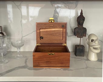 Dark Acacia Wood Stash Box with Rolling Tray & Glass Jars (OG Bzz Box)