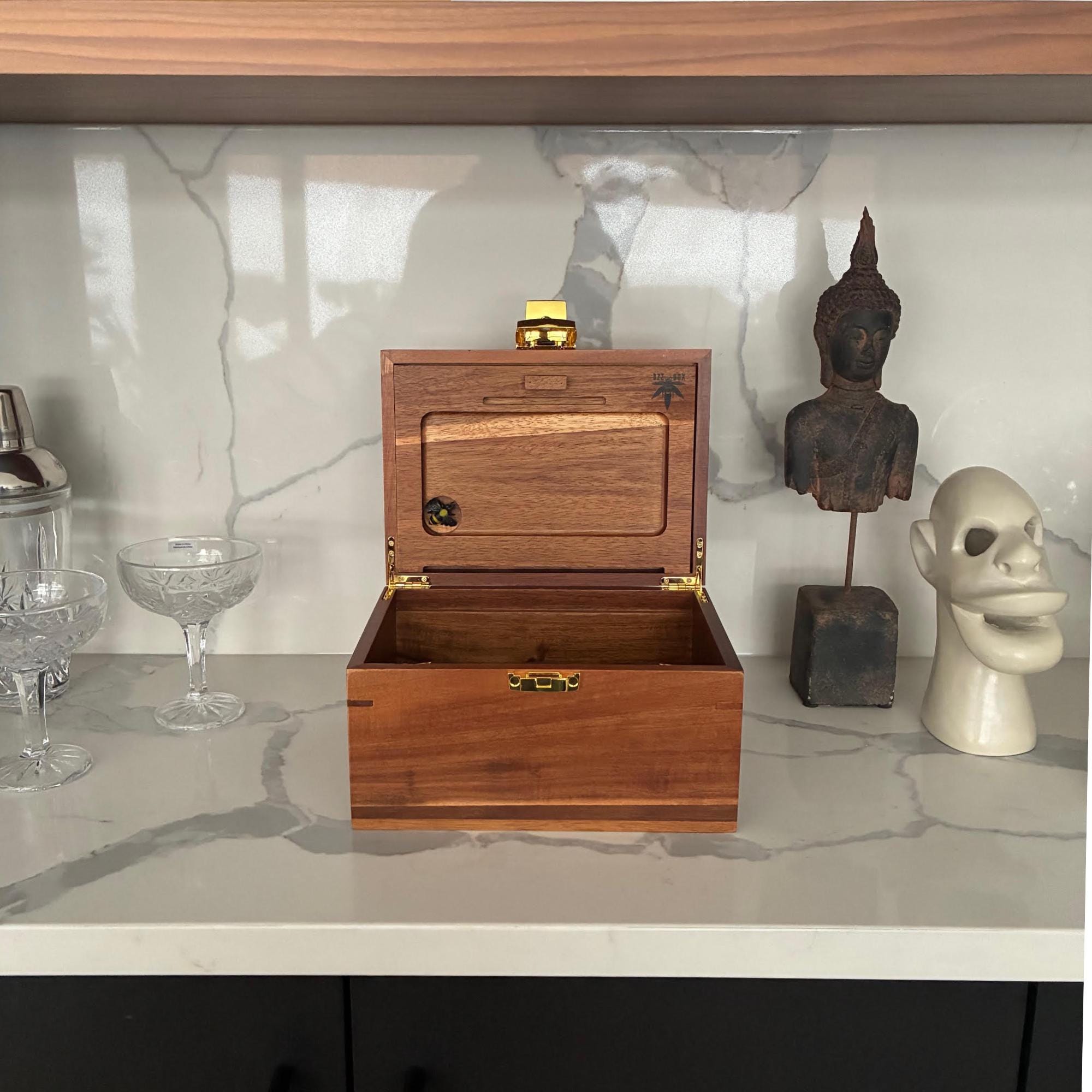 Bambus Aufbewahrungstruhe Mit Fach  Stash Box Mit Rolling Tray Kit, Holz  Verriegelung Teebeutel Organizer