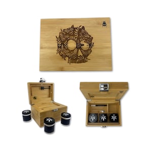Stash Box: Geruchssicher, abschließbar - Rolling Tray, 3 Glasgläser - Totenkopf