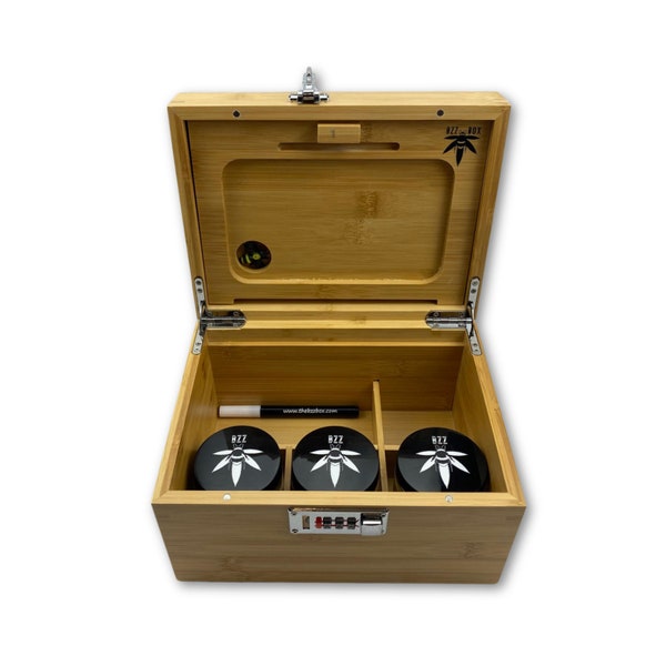 Ensemble boîte de rangement et plateau à roulettes en bois, cadeau de Noël pour lui ou elle avec gravure personnalisée, boîte de rangement, Bzz Box anti-odeurs (1911)