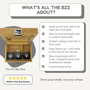 Large Bzz Box Stash Set | Rolling Tray l 3 Stash Jars l Smoking Accessories | Smell Proof Box | Boxes & Bins | Wooden Box | Storage & Organization | Bzz Box | Lock Box | Collectibles | Home & Living | Smoking Gift Idea | Large Stash Box custom HexBee