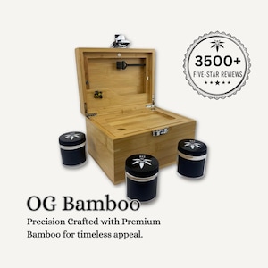 Bamboo Stash Box with Lock: Smell Proof, Lockable - Rolling Tray, 3 Glass Jars