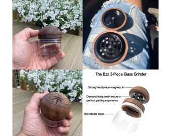 Le broyeur personnalisé Bzz Glass Grinder (3 pièces) | Objets de collection | pot de cachette | Tabacciana | broyeur d'herbes | cadeau de Noël