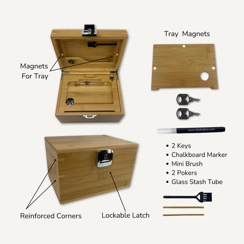Large Bzz Box Stash Set | Rolling Tray l 3 Stash Jars l Smoking Accessories | Smell Proof Box | Boxes & Bins | Wooden Box | Storage & Organization | Bzz Box | Lock Box | Collectibles | Home & Living | Smoking Gift Idea | Large Stash Box custom HexBee