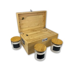 FREE SHIPPING - XL Stash Box - Bzz Box - The Treasure Chest - Bamboo Rolling Tray, 3 Stash Jars, Smell Proof Lock Box - Storage Organization