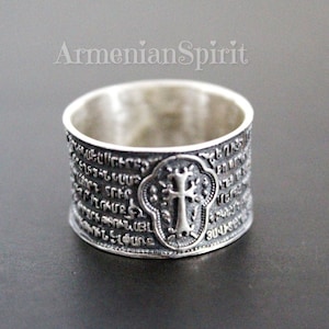 VENTA ANILLO banda oración armenia PLATA 925 joyería para hombre con cruz y oración Padre Nuestro