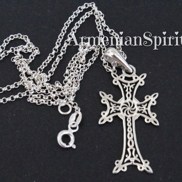 Armenian jewelry Cross Silver 925 Eternity sign Symbol Transparent Lightweight cross Armenian Gift Men women Christian cross with chain