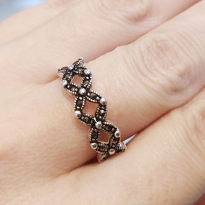 Narrow band ring Silver 925 simple design Armenian jewelry ring Sterling minimalist Spring marcasite jewels Women lightweight jewellery