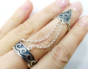 Armenian double ring sterling silver 925 Adjustable with celtic knot pattern Women gifts