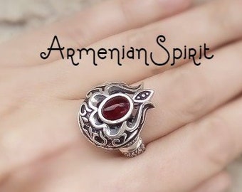 Garnet ring Persephone Pomegranate jewelry armenian jewelry handmade Granatapfelschmuck bijoux grenade STERLING SILVER 925 garnet jewelry