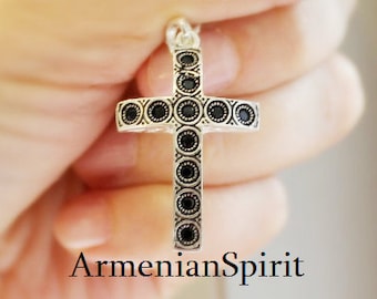 Armenian cross black stones Silver 925 men necklace crosses women feminine croix armeninenne fait man big crosses ladies orthodox