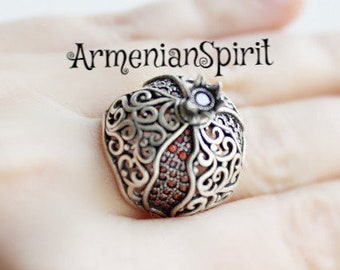 ARMENIAN jewelry Garnet Ring Dome Persephone Pomegranate silver Dome ring vendome jewelry vintage STERLING SILVER 925