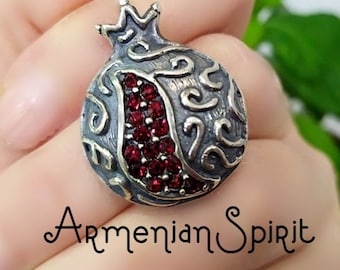 Pomegranate pendant zircon stones SILVER 925 Charm armenian Necklace jewelry Persephone gifts Christmas CHOOSE with or without red enamel