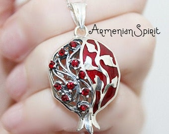 Persephone pendant Pomegranate red stone Charm armenian Necklace jewelry Bijoux de grenade STERLING SILVER 925 red Fall jewelry Autumn