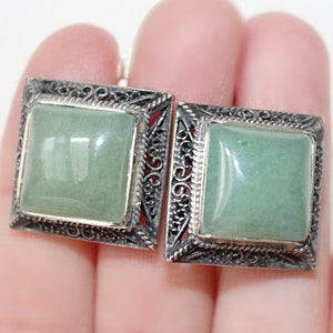 Jade earrings green Vintage Armenian jewelry retro jewellery Green gemstone earrings small STERLING SILVER 925 vintage 70s jewelry jade