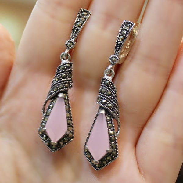 Pink quartz earrings STERLING 925 armenian jewelry handmade boucles d'oreilles roses en argent bijoux faits main longues boucles d'oreilles