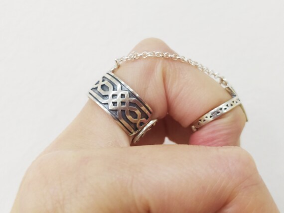 Bague double en argent 925 bijou de doigt complet avec deux chaines Bijoux de createurs printemps Bagues reglables Artisanat armenien Cadeaux d ete Etsy France
