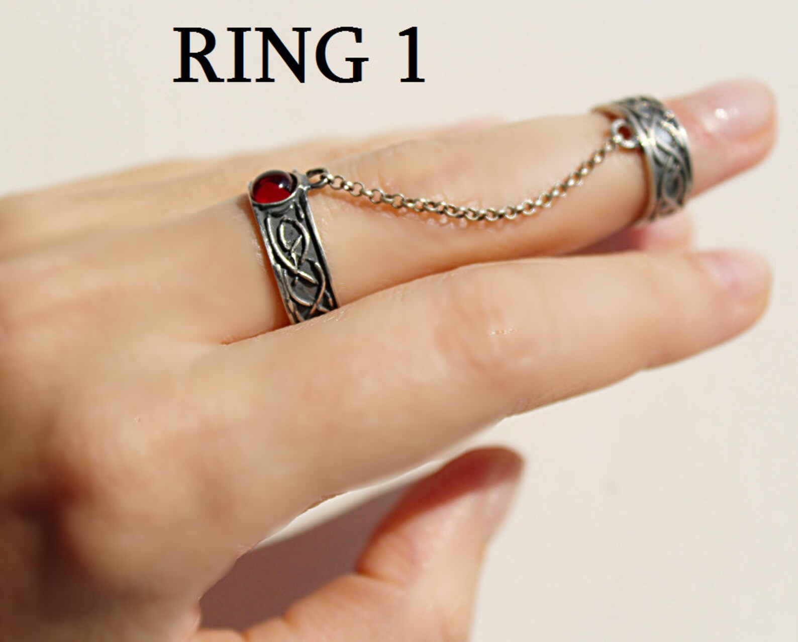 SILVER double rings adjustable CHOOSE armor ring red stones Etsy