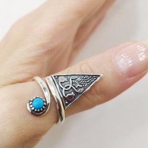 Thumb ring finger cover Adjustable with turquoise stone and Pomegranates Persephone jewellery Armenian handmade rings Sterling 925 CHOOSE