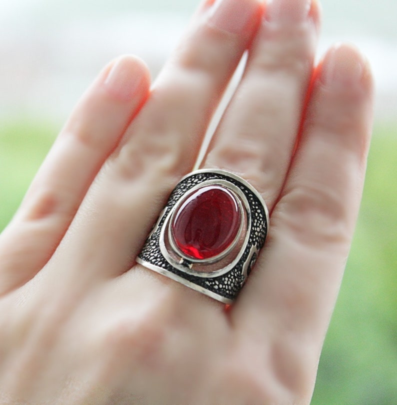 Garnet jewelry RING SILVER Red Tribal Bohemian Ethnic Aztec jewellery unusual ring women STERLING 925 boho rings red jewels ladies gifts