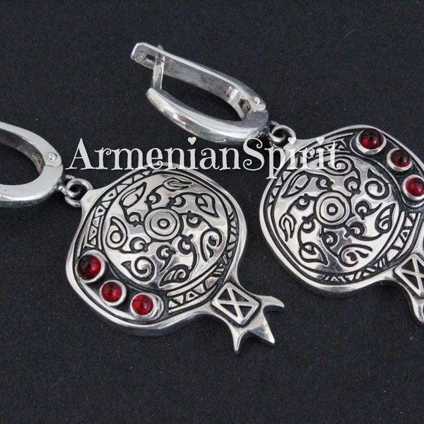 Persephone silver Earrings pomegranate garnet Multistone dangle Buy armenian jewelry online women Handmade silver earrings SILVER 925