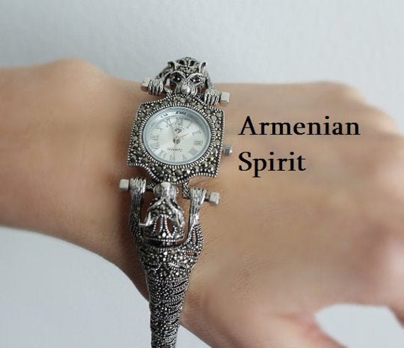 Luxury Watch Women STERLING SILVER 925 Watches Marcasite Wide 