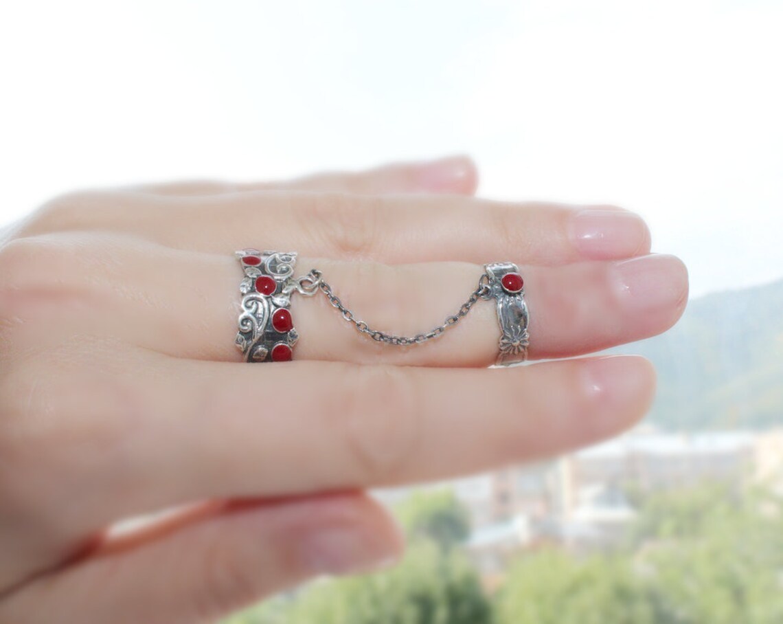 Double ring Sterling 925 Armenian jewelry taraz red daraz Etsy