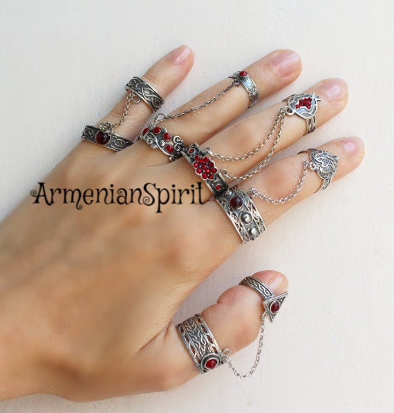 SILVER Double Rings Adjustable CHOOSE Armor Ring Red Stones - Etsy