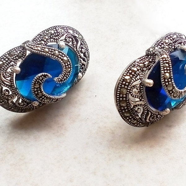 Electric blue earrings Sterling 925 armenian jewelry handmade zilveren oorbellen blauw boucles d'oreilles argent bleu Silberohrringe blau