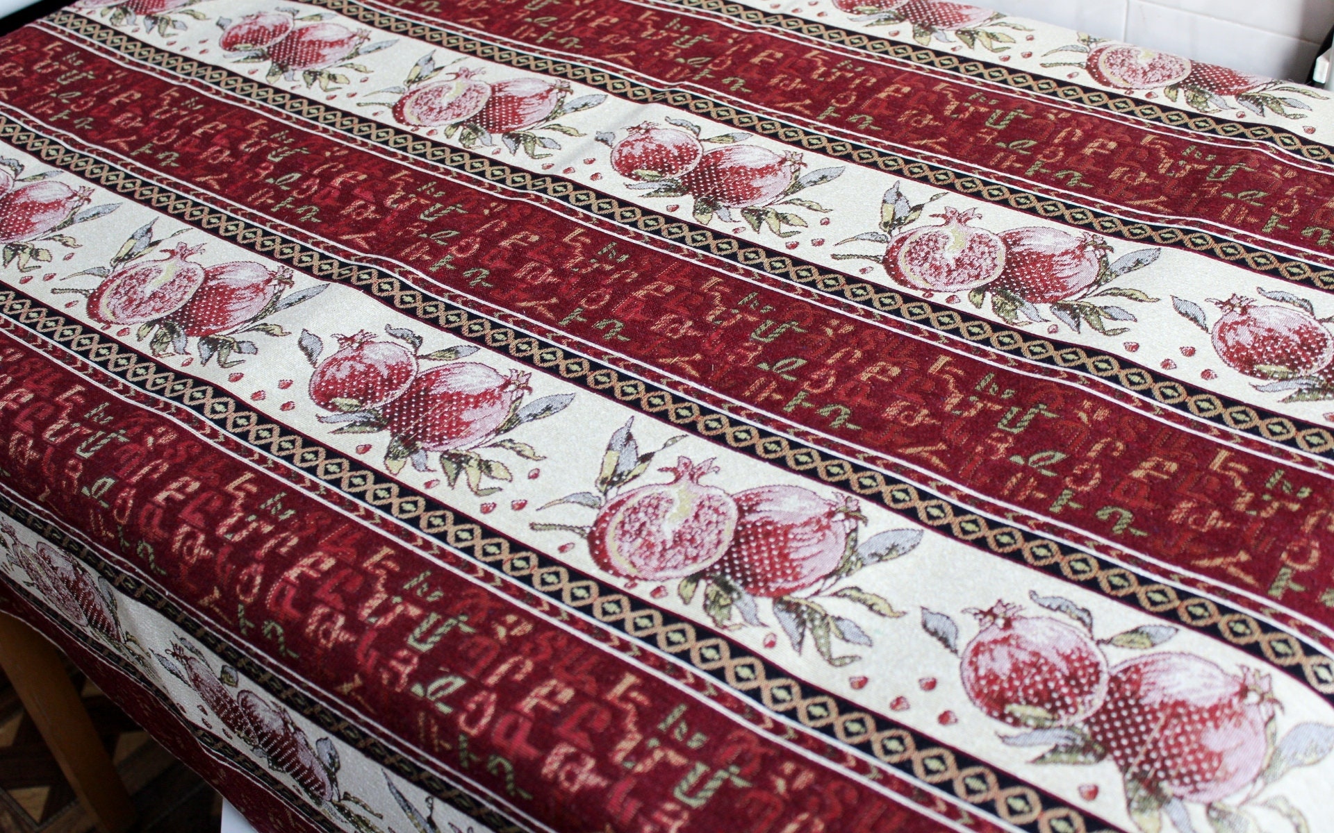 Armenian carpet narrow table cloth with pomegranates wine red color Carpet burgundy Cotton blend Ethnic Decor Armenian gifts housewarming