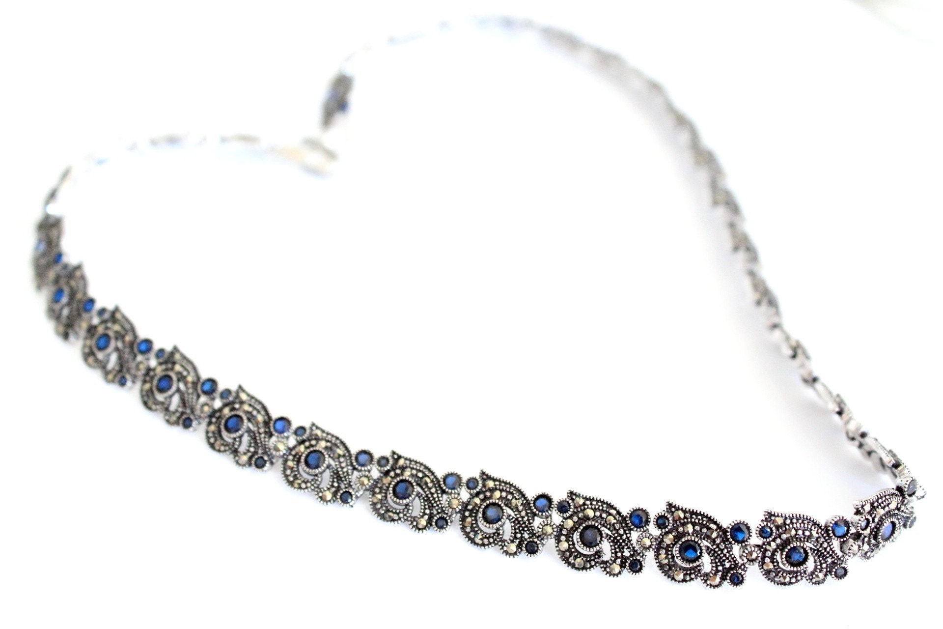 Necklace Sterling silver Luxury Navy Blue stones With matching Etsy