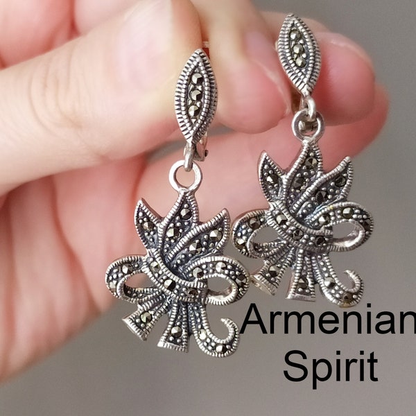 Armenian jewelry Earrings Silver 925 Lightweight Marcasite jewelry Evening jewelry Cocktail jewels Gifts for Christmas