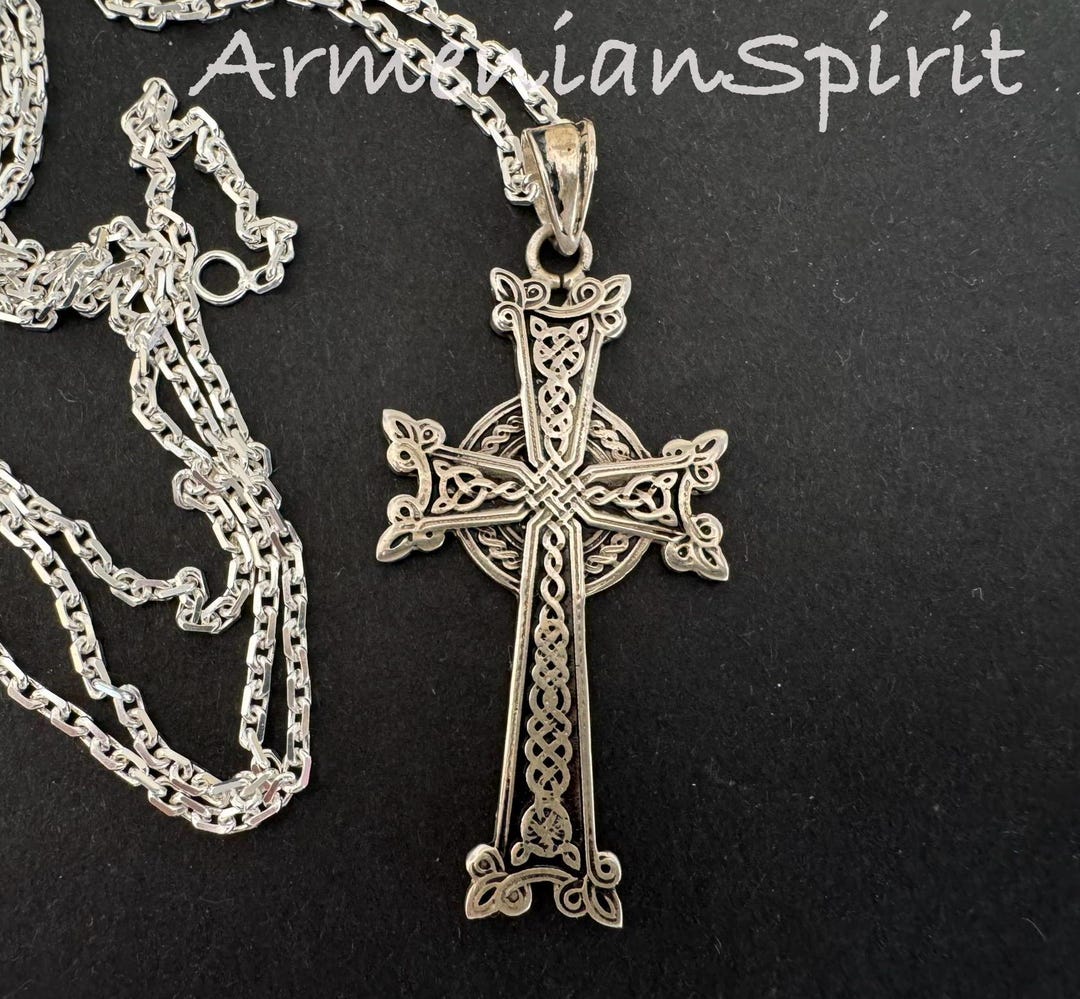 Grande Croix Pendentif Orthodoxe En Argent Sterling Et Or - Jérusalem, Neuf