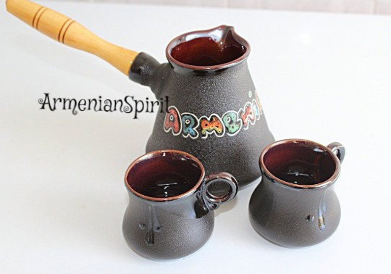 Armenian Coffee Maker and 2 Cups Coffee Pot SET Jazve Ceramic Etsy