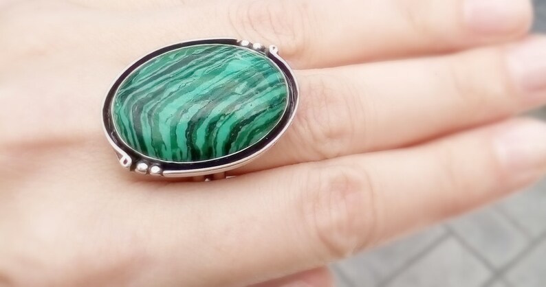 Malachite green ring adjustable Big green stone rings armenian handmade jewelry bague vert malachite Malachitgr\u00fcner Ring malachiet groene