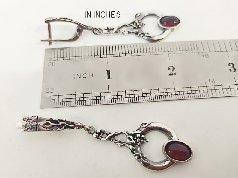 Armenian jewelry SET very long earrings and ring SILVER 925 garnet red stone Grape bunch Jewellery Women Ethnic handmade set sterling ladies